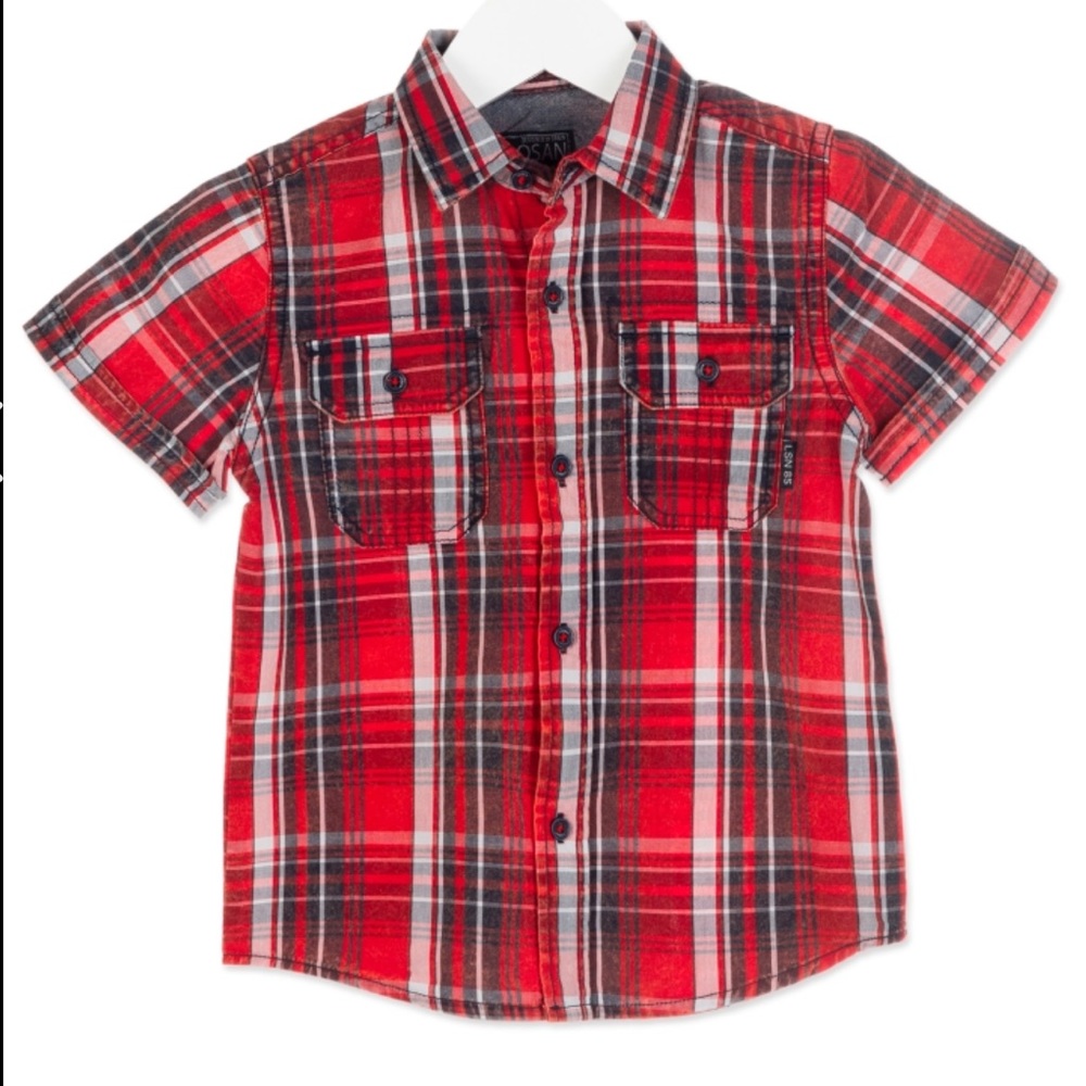 Short sleeve plaid button down top boys - NWT